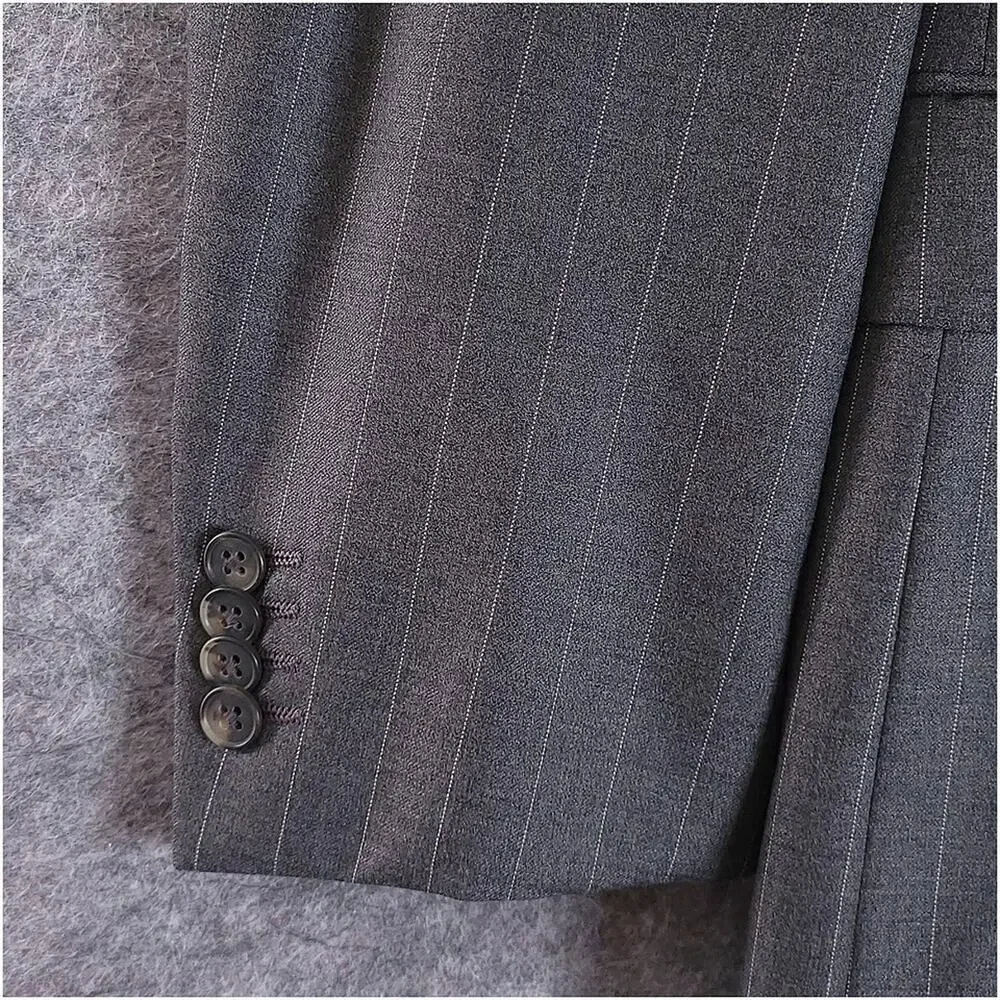 Ermenegildo Zegna Su Misura Wool Pinstripe Blazer Mens 40R Gray Italy 3 Button